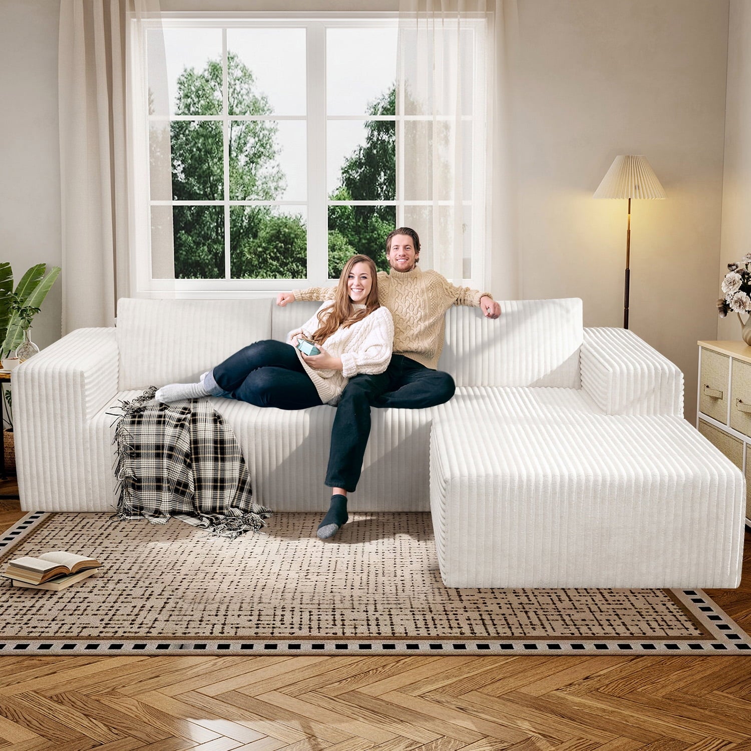 YVDNHP Modular Cloud Sofa - No Assembly Required, 107.8 Oversized L-Shaped Sectional with Chaise, Flannel Fabric Deep Seating Couch for Living Room