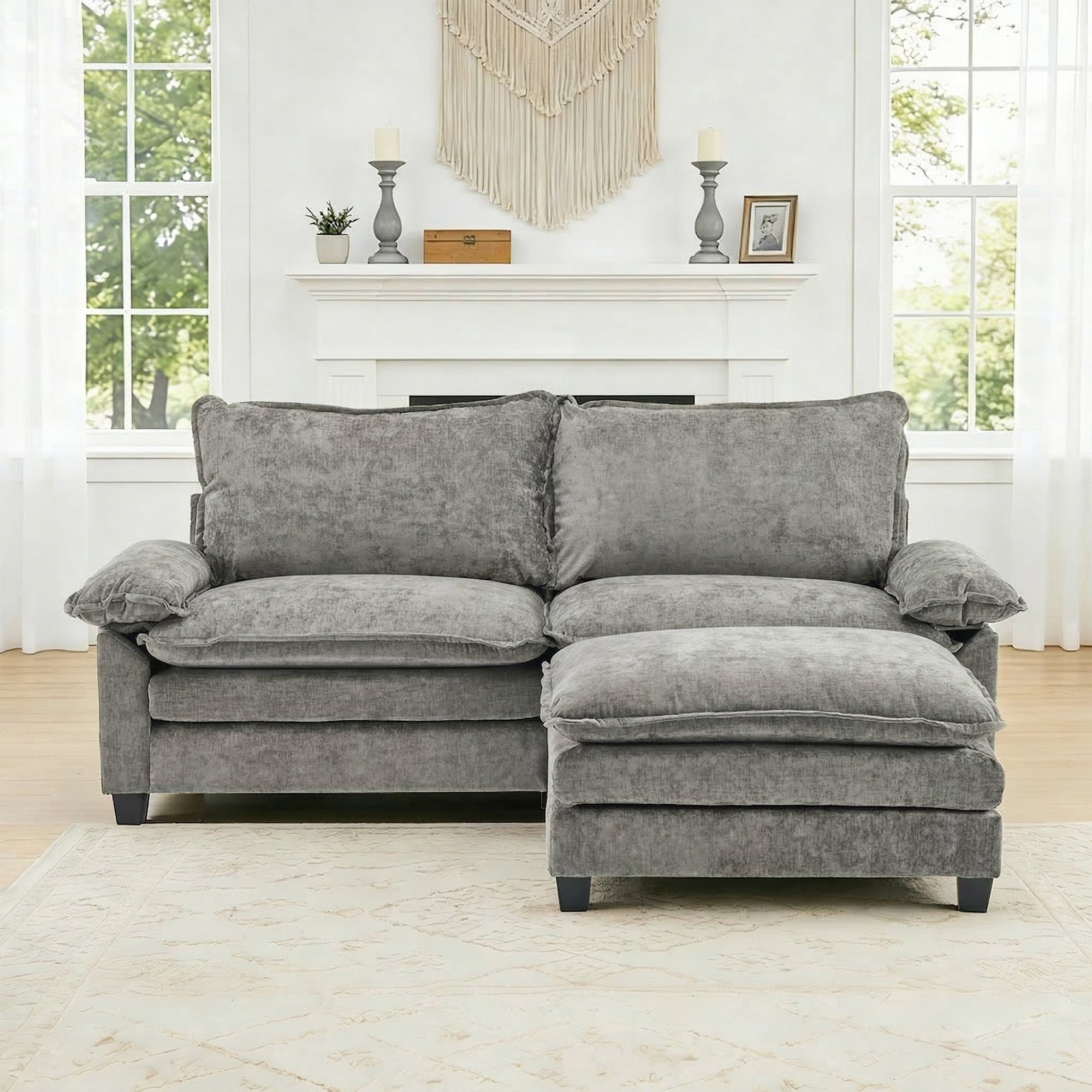 Ktaxon Sectional Sofa L Shaped Couch with Chaise Living Room Sleeper Set, 2 Seats with Chenille and Double Layer Cushions 86 W Beige