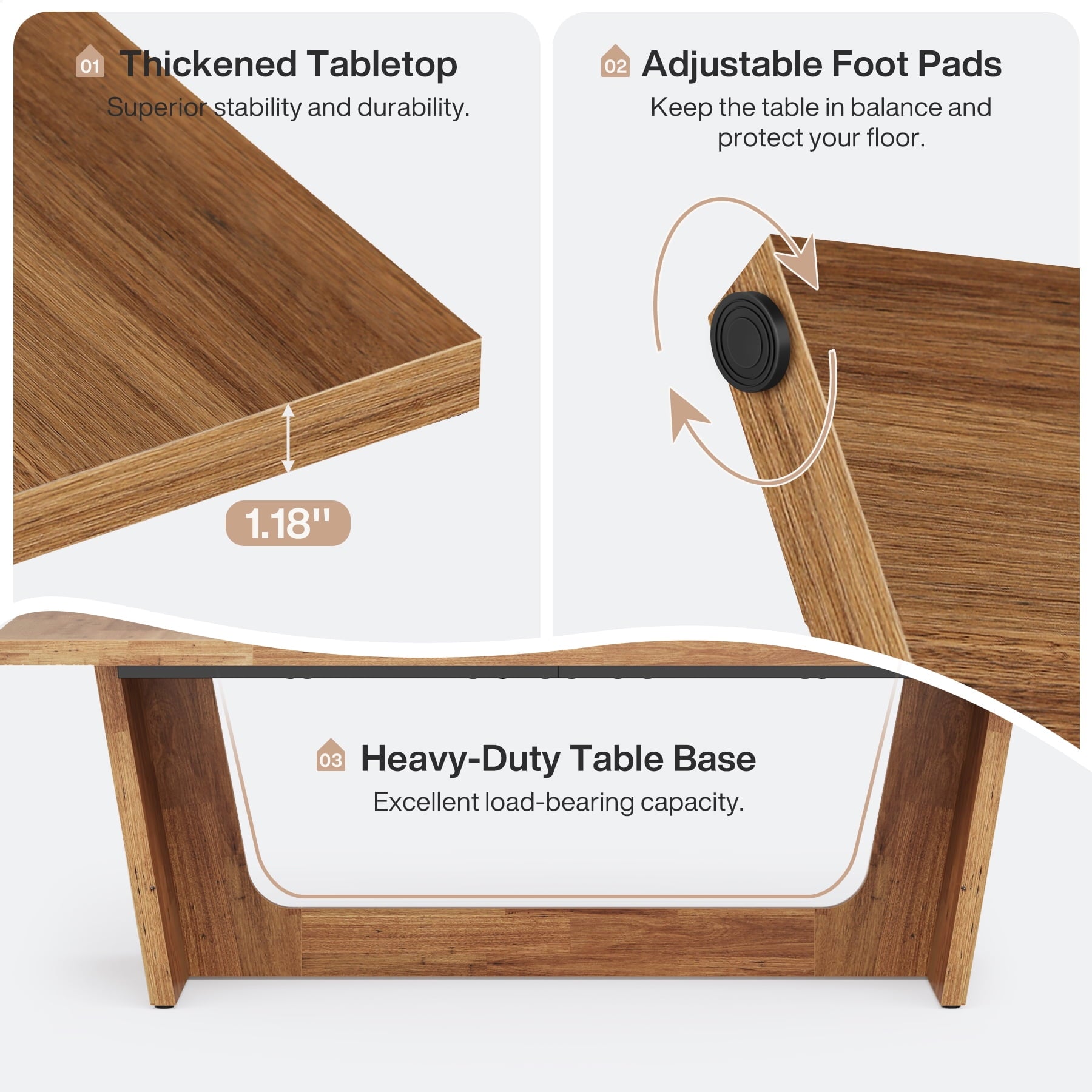 Fnova 70.87 Rectangular Dining Table for 4-6 People, Farmhouse Wood Kitchen Table with Sturdy Legs, Easy to Assemble