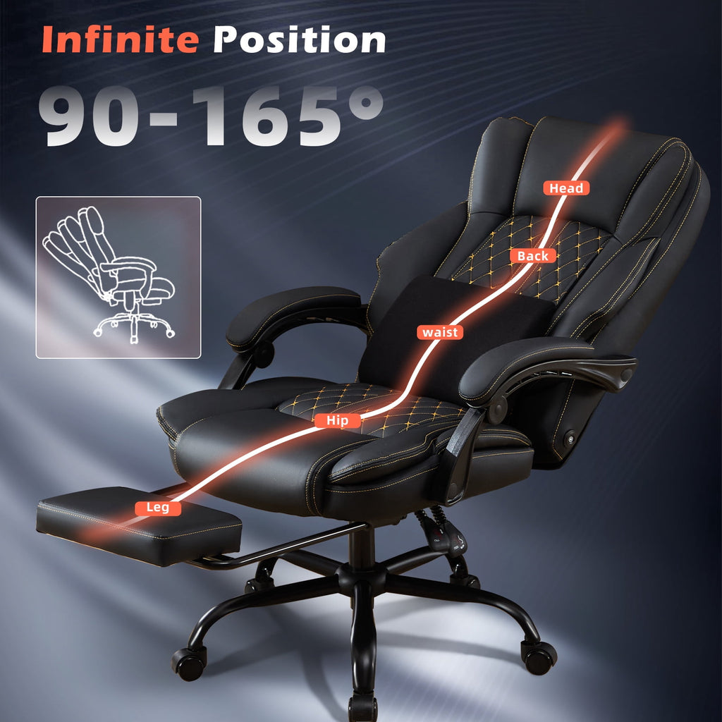 NYOAK Massage Office Chair with Foot Rest, Ergonomic Reclining Desk Chair with Dual Lumbar Kneading Massage, 500lbs Big and Tall Office Chair, Pet-Resistant Leather for Home Office