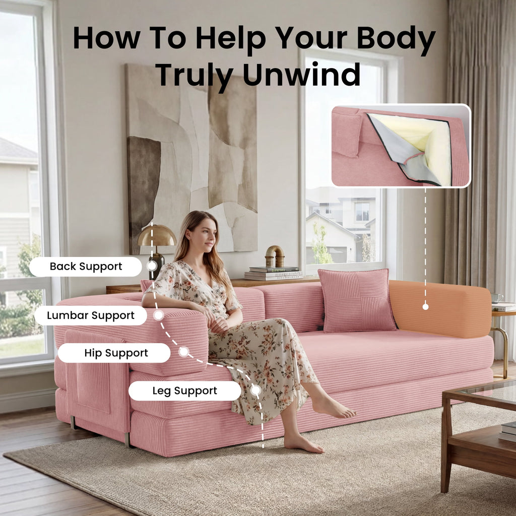 BELHOME 5-in-1 Convertible Sofa Bed, 78.8 Sleeper Sofa Boneless Couch with Side Pockets, Folding Floor Sofa Compression Sofa for Living Rooms No Assembly Required