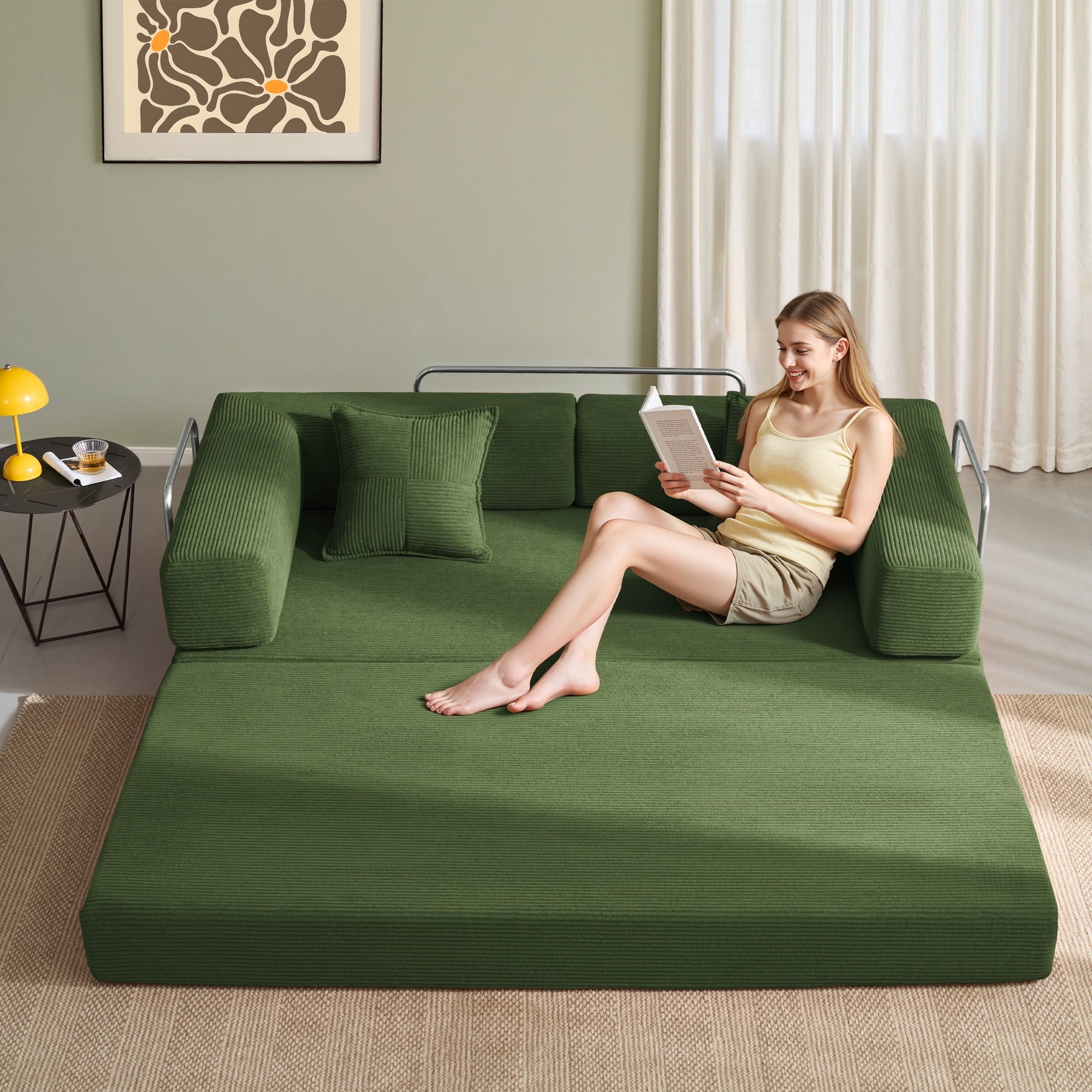 YINIX 78,6 Convertible Sofa Couch with 2 Pillows, Sleeper Sofa Bed for Living Room, Small Spaces, Orange