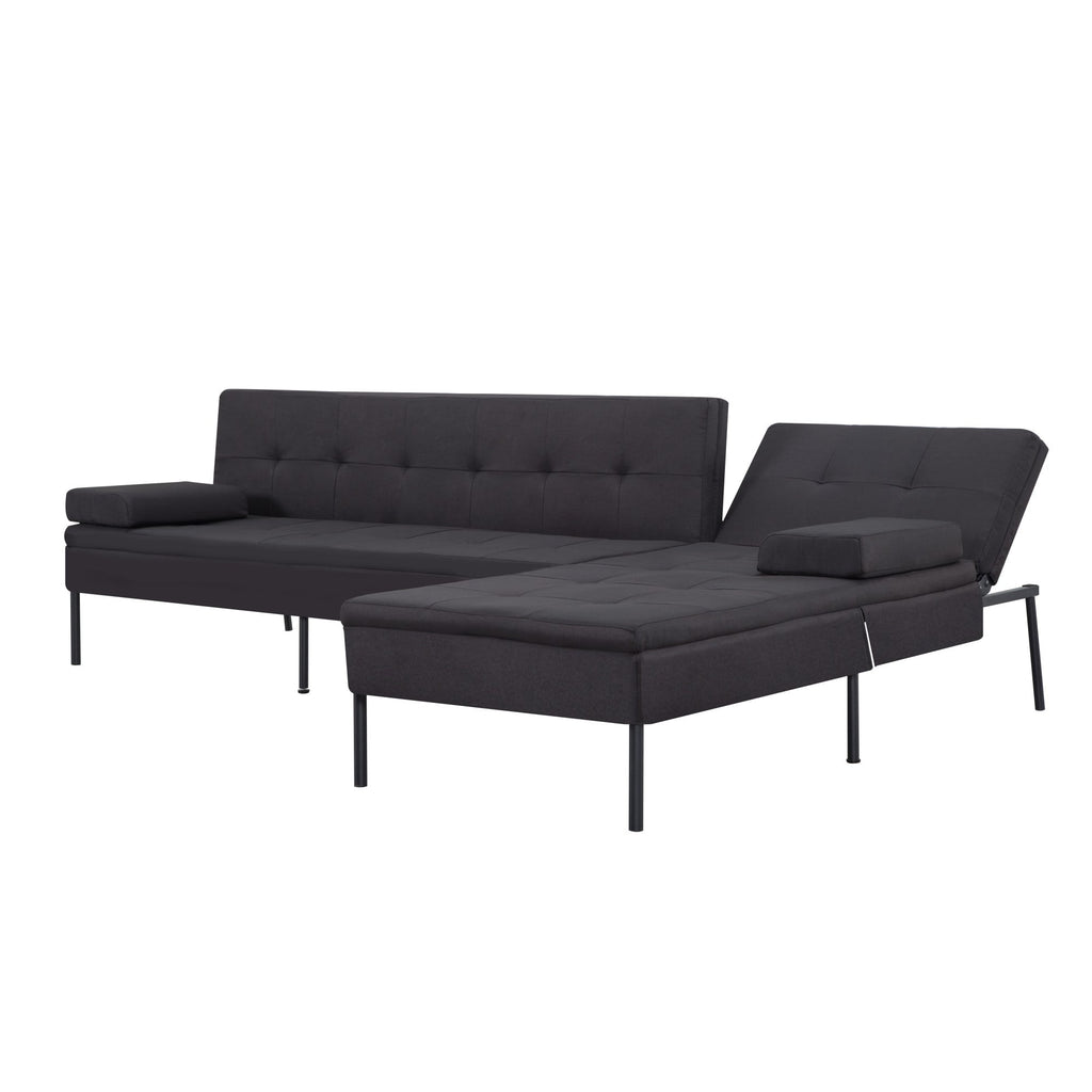 Gewnee 89.4”Convertible Sectional Sofa,L-Shaped Couch with Reversible Chaise,5-Position Adjustable Backrest,Modern Futon Sleeper for Small Spaces Living Room Apartment Office,Black Iron Frame