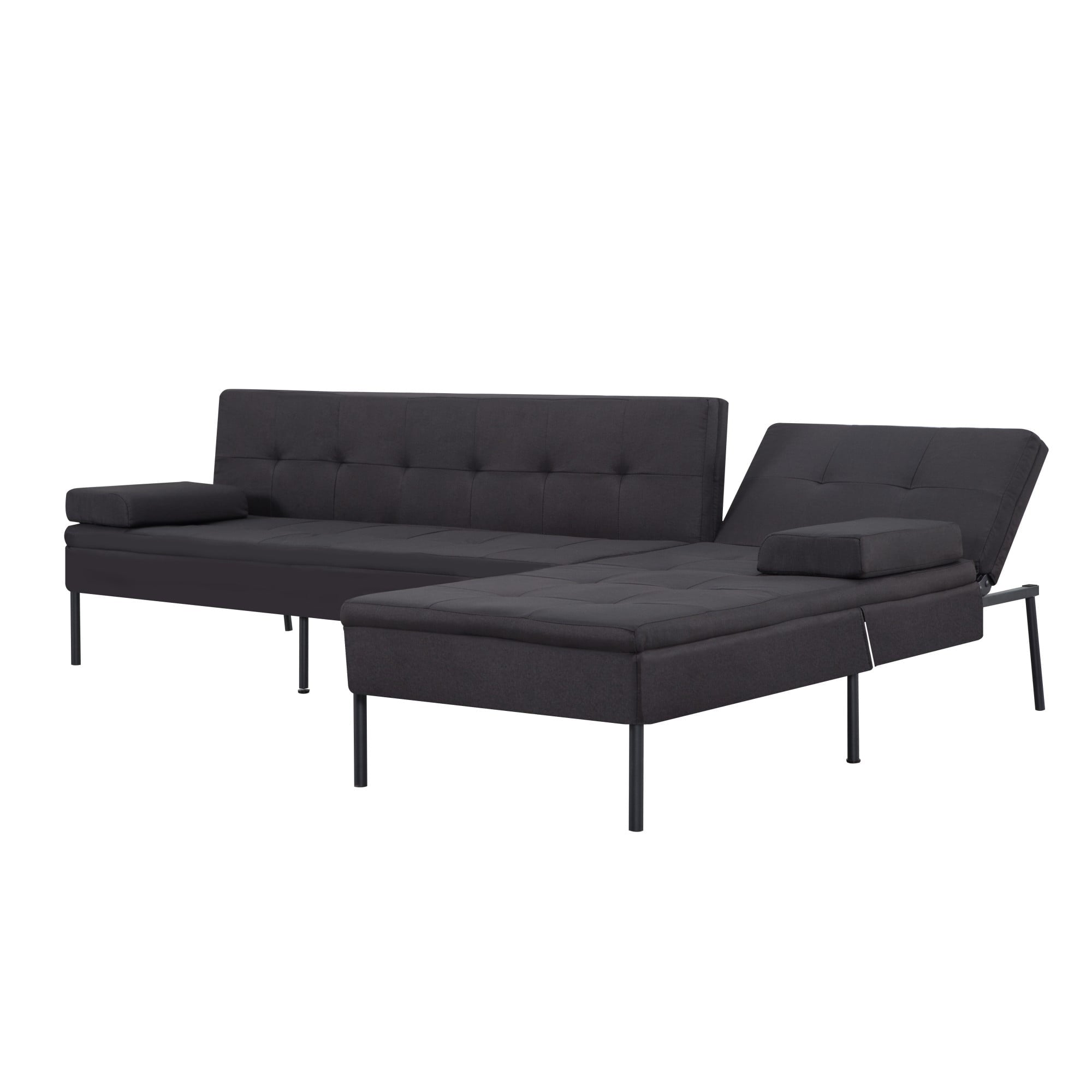 Gewnee 89.4”Convertible Sectional Sofa,L-Shaped Couch with Reversible Chaise,5-Position Adjustable Backrest,Modern Futon Sleeper for Small Spaces Living Room Apartment Office,Black Iron Frame