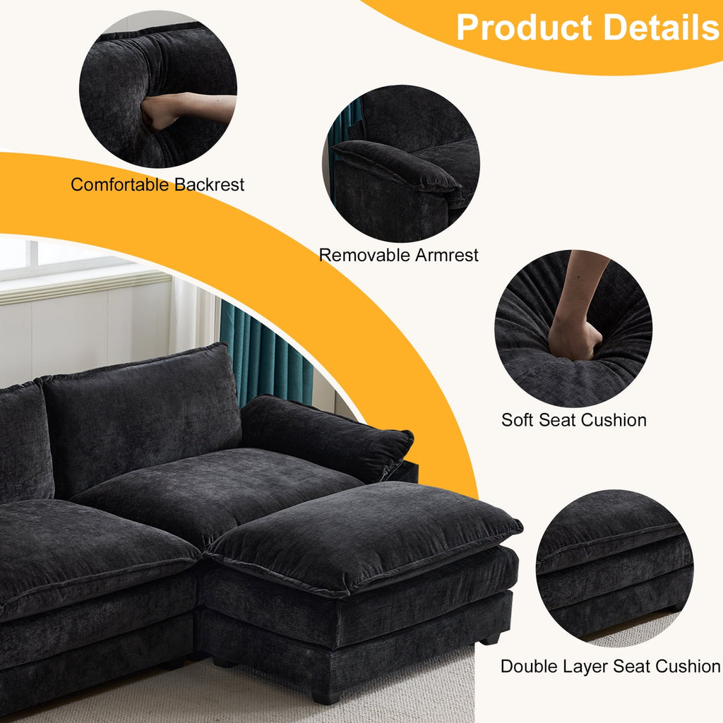 Ktaxon Sectional Sofa L Shaped Couch with Chaise Living Room Sleeper Set, 2 Seats with Chenille and Double Layer Cushions 86 W Beige