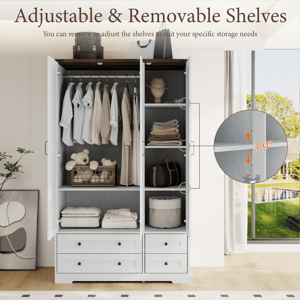 Brafabhome 71H Armoire Wardrobe Closet with 2 Drawers, Farmhouse 2 Doors Armoire Cabinet with Hanging Rod, Modern Freestanding Wardrobe Clothes Cabinet for Bedroom | Gray