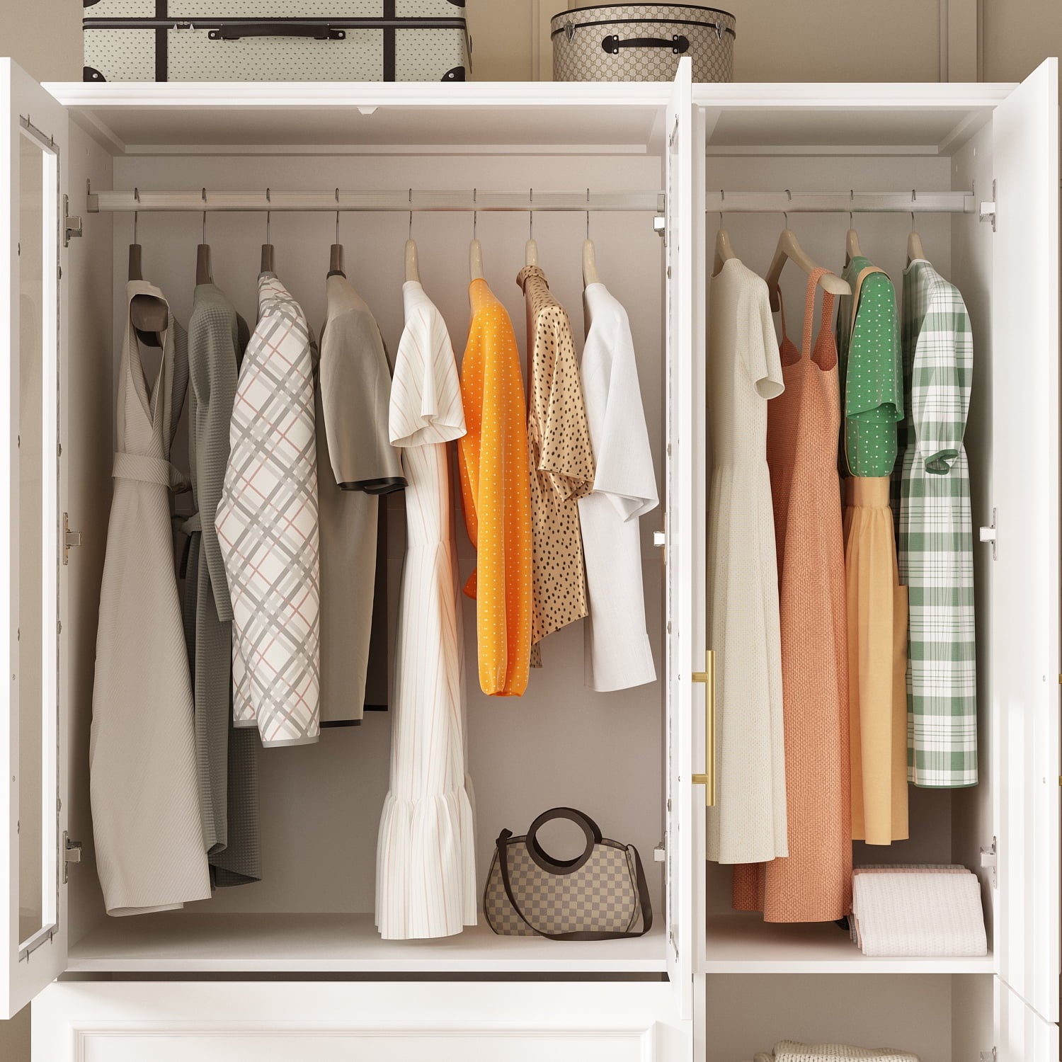 OxyLife 2 Door Wardrobe Armoire, White Closet Storage Organizer with Drawers and Shelves