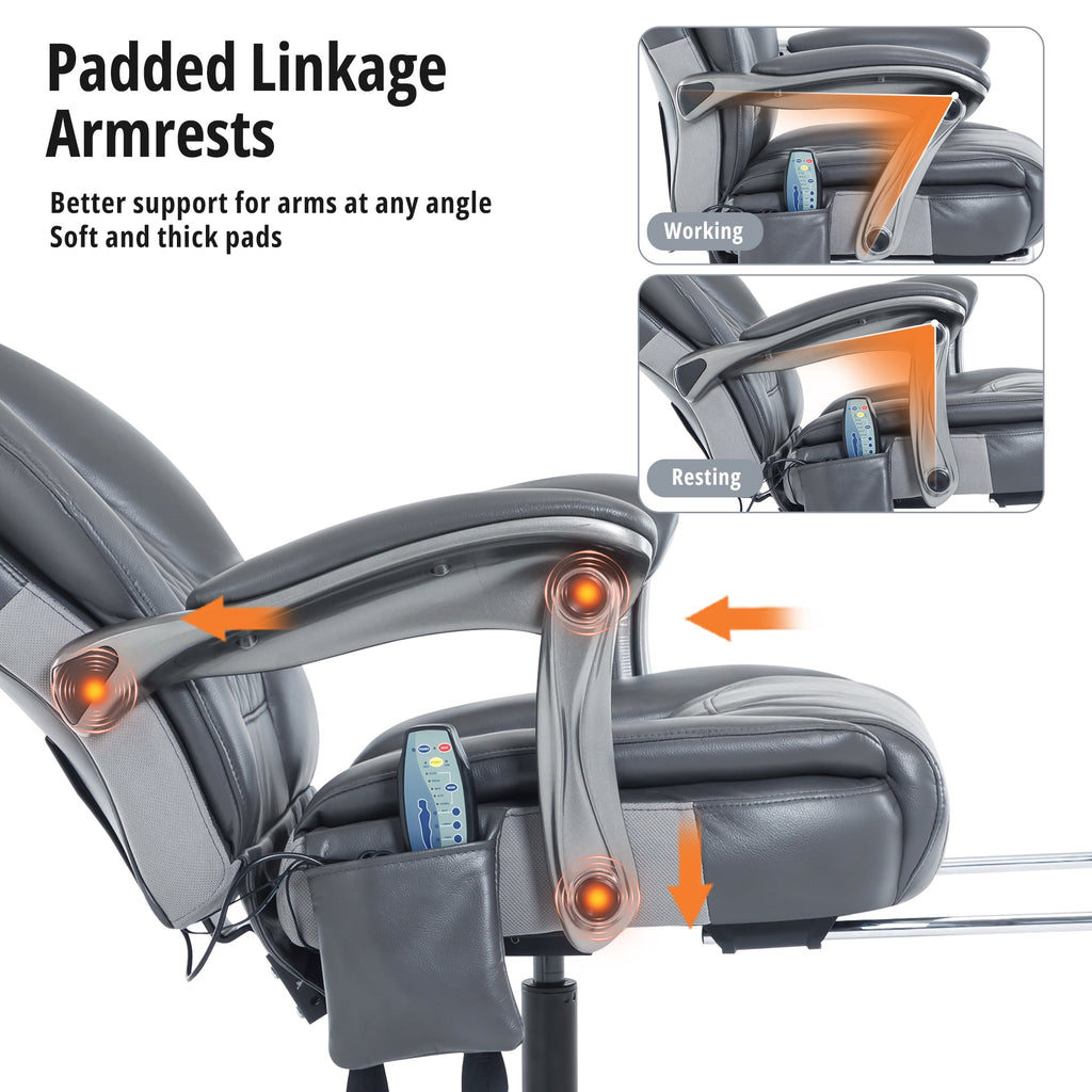 Heated Massage Office Chair with 6 Points Vibration, Reclining Ergonomic Desk Chair with Footrest for Extra Comfort, PU Leather High Back Executive Computer Chair, Thick Padded Massage Chair