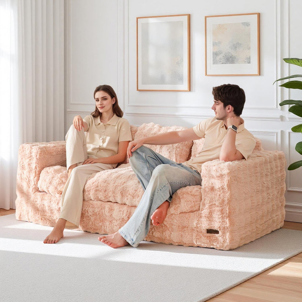 GOODONE Bean Bag Chair Sofa,Giant Loveseat Bubbled Boneless Couch,Modern Soft Comfy Plush Lazy Sofa for Living Room and Apartments,No Assembly Required,Beige