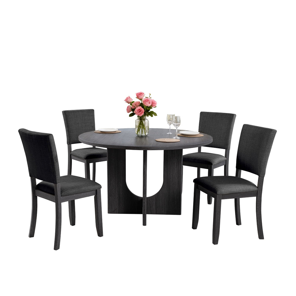 Leovanni Modern 48 5-Piece Solid Wood Dining Table Set with 4 Upholstered Chairs, Rectangular Kitchen & Dining Room Set, Natural