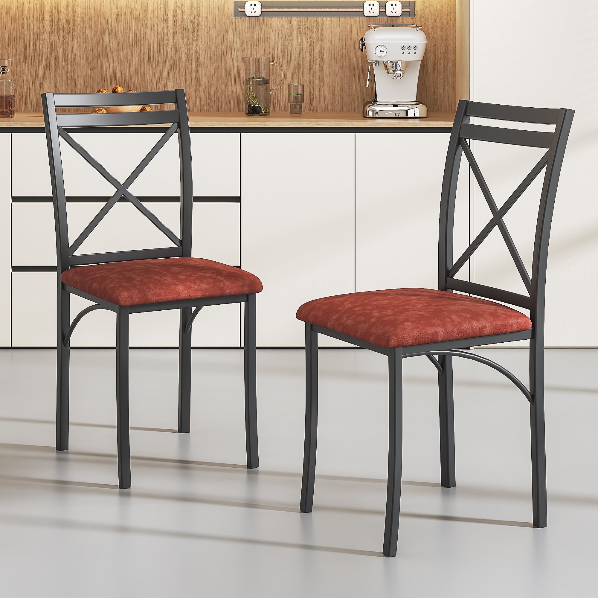 VECELO 5-Piece Dining Table Set, Modern Faux Marble Table and 4 Upholstered Chairs Set for 4, Round Dining Room Table Set for Small Space, Breakfast Nook, Apartment, Black