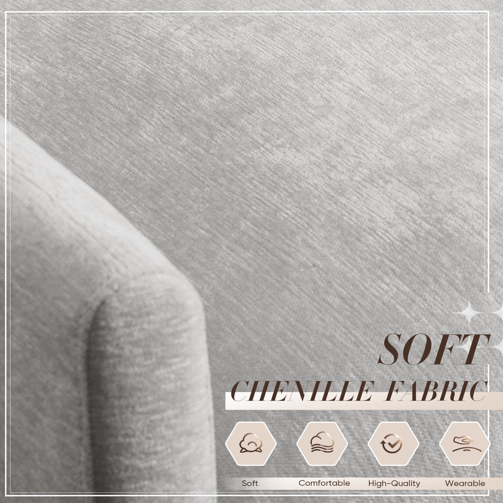 Muumblus Sectional Sofa Cloud Couch with Reversible Ottoman, L-Shaped Chenille Sofa for Living Rooms, Beige