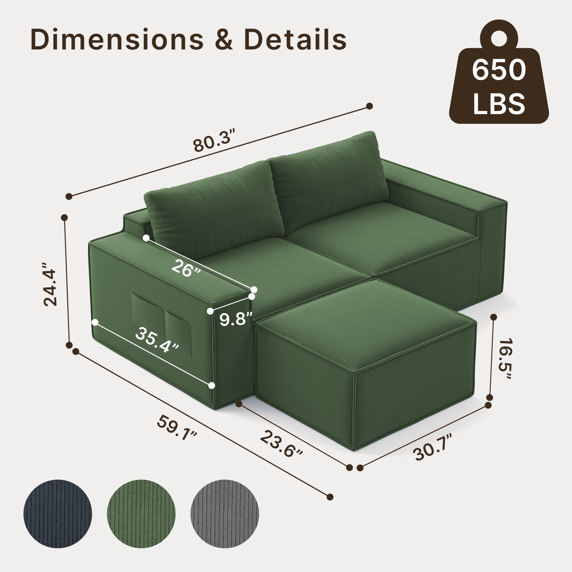 Comfortable Sofa Couch, Lofka L Shaped Foam Couch for Office, Living Room, Green