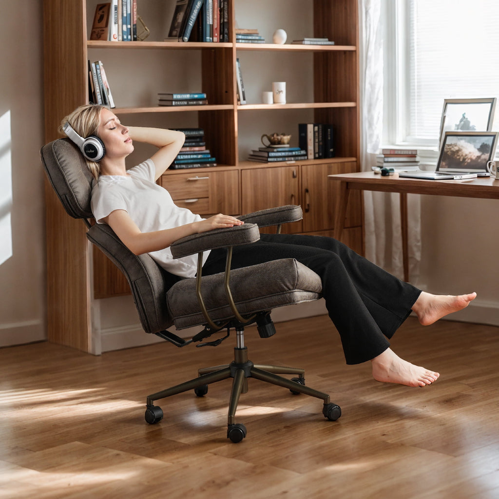 Toject Ergonomic Office Chair, High Back Big Comfy Home Office Chair with Lumbar Support, Mid-Century Modern Computer Executive Office Chair, Brown