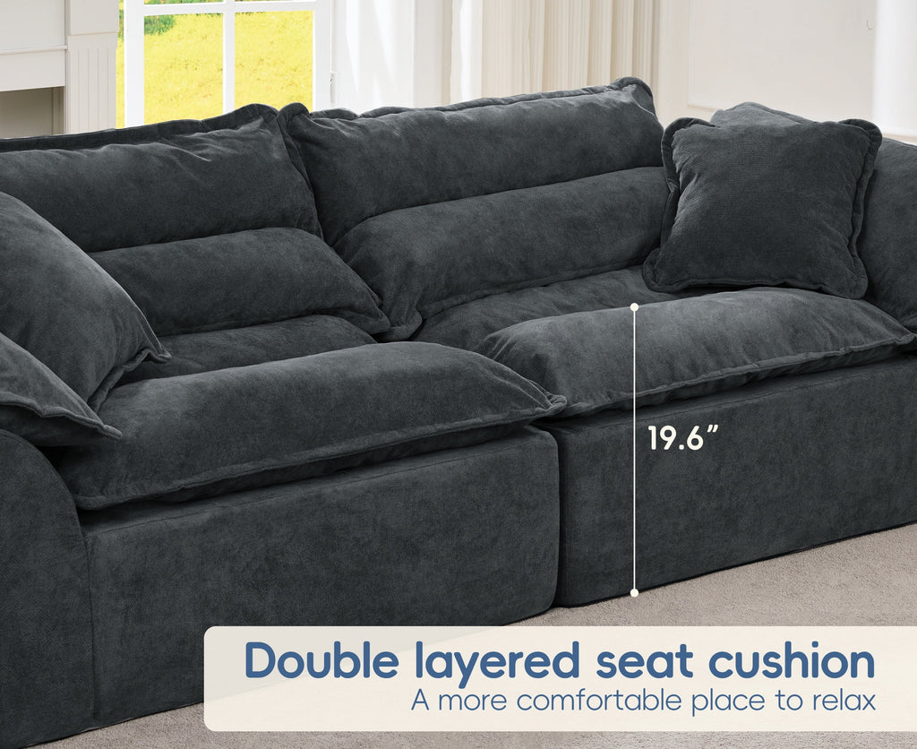 2-Seater Modular Sectional Sofa, Comfy Loveseat with Throw, Deep Seat Memory Foam Small Couches for Small Space, Living Room Apartment, Dark Grey