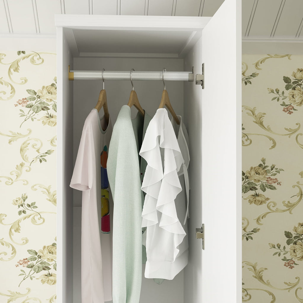 OxyLife 2 Door Wardrobe Armoire, White Closet Storage Organizer with Drawers and Shelves