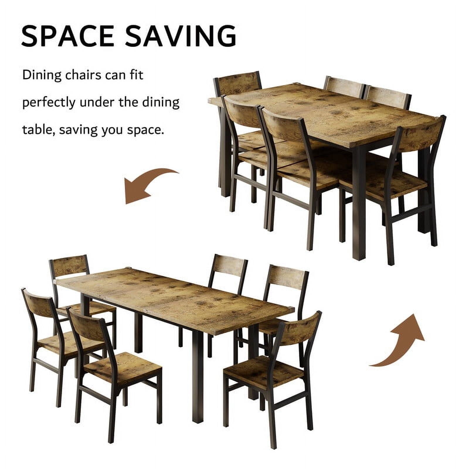Virans 7-Piece Dining Table & Chairs Set for 4-6, 63 Extendable Kitchen Table with 6 Chairs, Dining Room Table with Metal Frame & MDF Board, Perfect for Small Space, Easy Assembly,Espresso