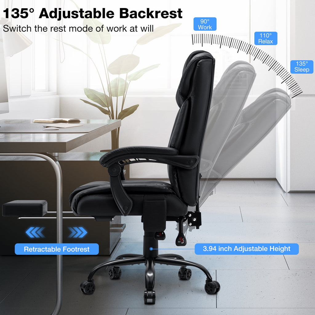 Hoffree Massage Office Chair 400LBS Executive Office Chair Massage and Footrest Big and Tall Office Chair with Heated Lumbar Support, Ergonomic Computer Desk Chair Reclining High Back Leather Office