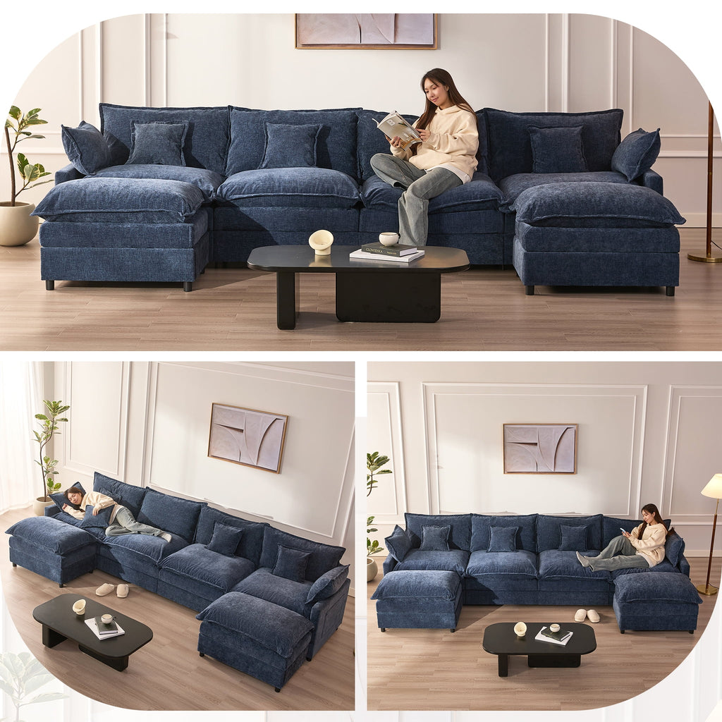 LAKPS 3-Seat Sectional Sofa Couch, Cloud-Style Deep Seating Sleeper Sofa with Included Throw Pillows, Linen Upholstery, Modern Living Room Sofa, Cream White