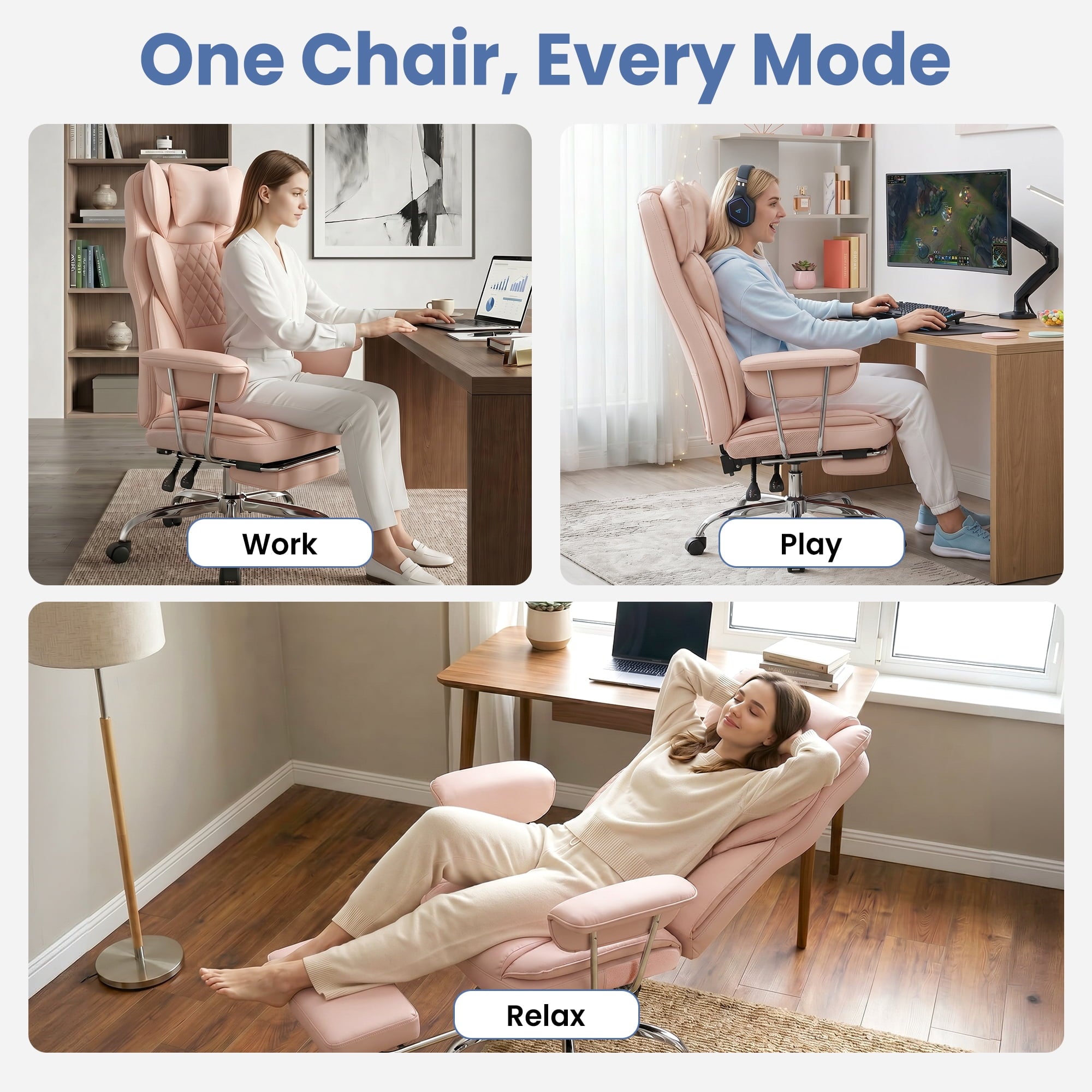 CELTOSS Executive Office Chair 400LBS, High Back Computer Chair with Arms and Footrest, Ergonomic Desk Chair with Lumbar Support, 90–135° Reclining Office Chairs for Home Work, Fabric Blue