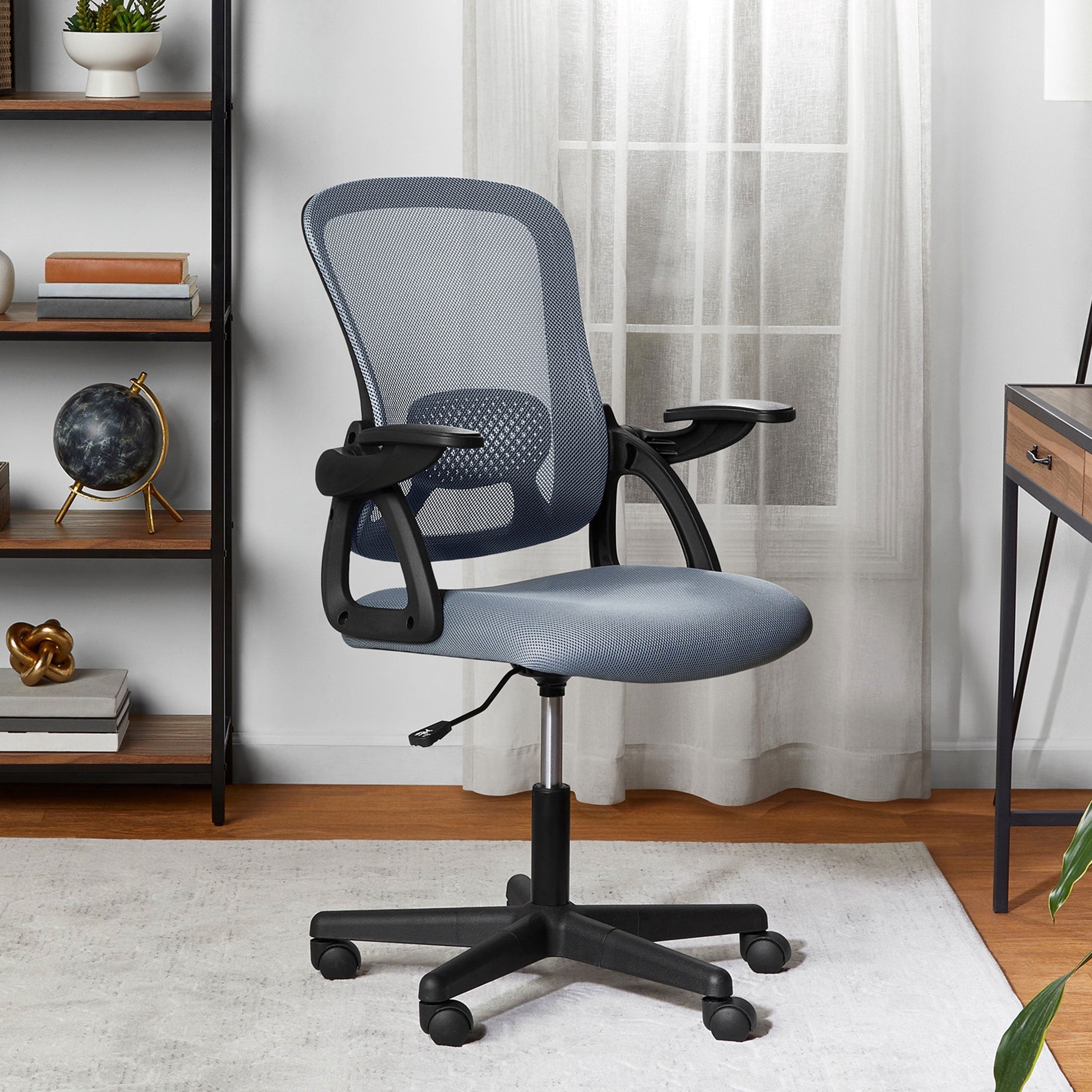 (3 pack) Mainstays Ergonomic Mesh Back Office Chair with Flip Up Arms for Adults, Black Fabric, 275lb