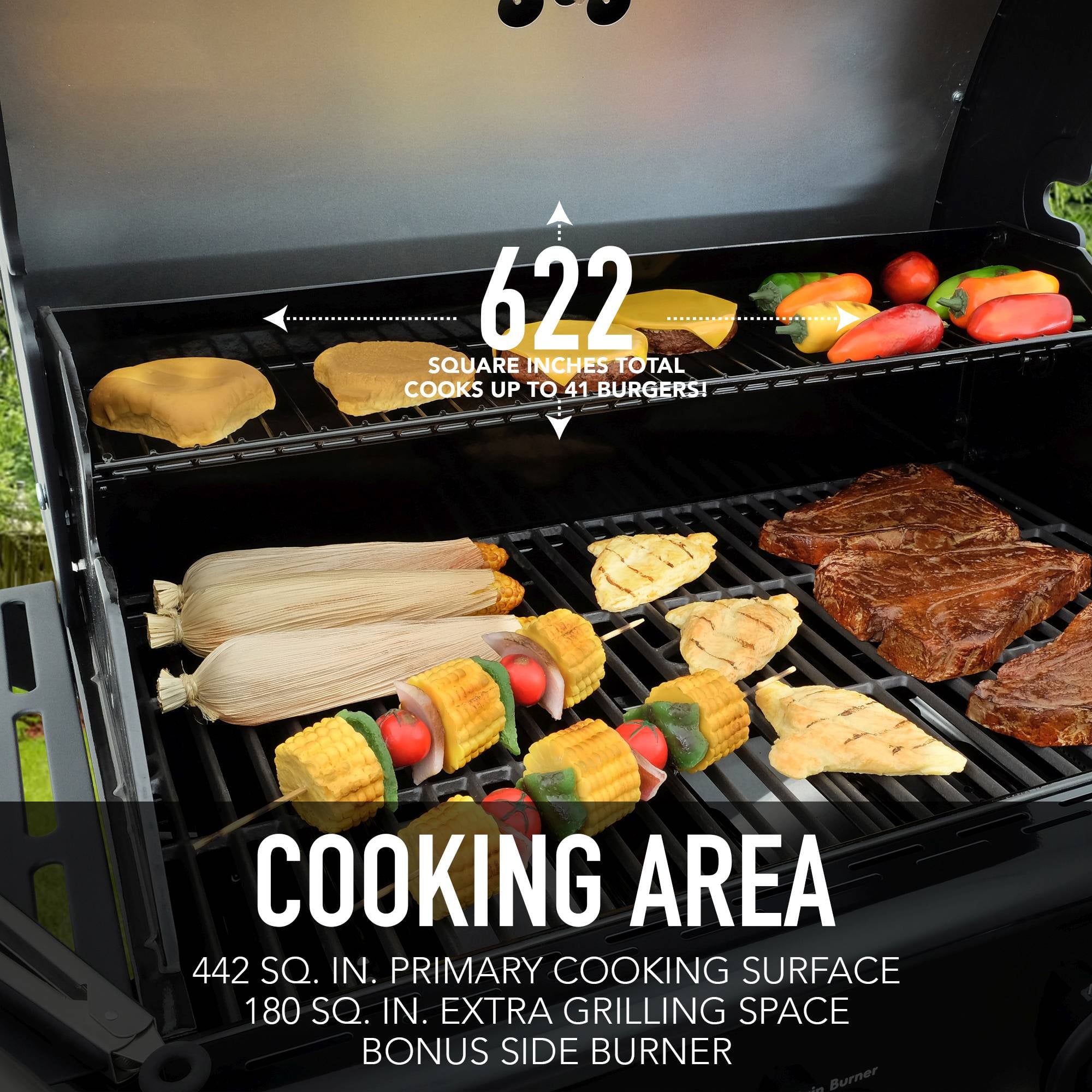 Kenmore 4-Burner Outdoor Propane Gas Grill with Side Burner, Open Cart, Stainless Steel