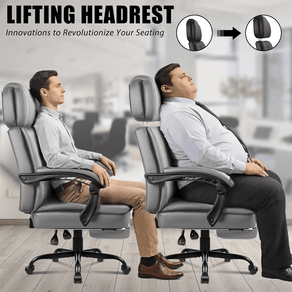 BOSSIN 400lbs Executive Office Chair with Foot Rest, Ergonomic Heavy Duty Big and Tall Desk Chair with Adjustable Headrest, High Back PU Leather Comfy Computer Chair