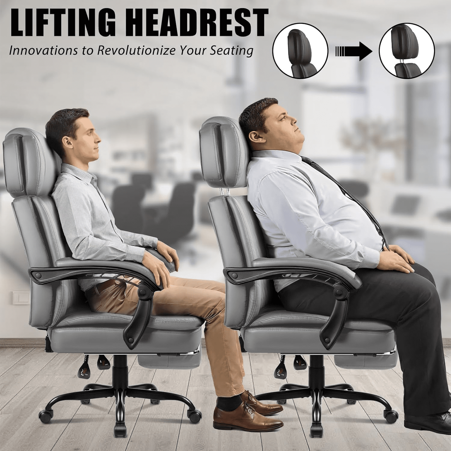 BOSSIN 400lbs Executive Office Chair with Foot Rest, Ergonomic Heavy Duty Big and Tall Desk Chair with Adjustable Headrest, High Back PU Leather Comfy Computer Chair