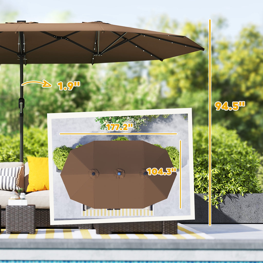 Outsunny Double-Sided Sun Umbrella, Outdoor Garden Parasol, Patio Sun Shade with LED Solar Light, Navy Blue