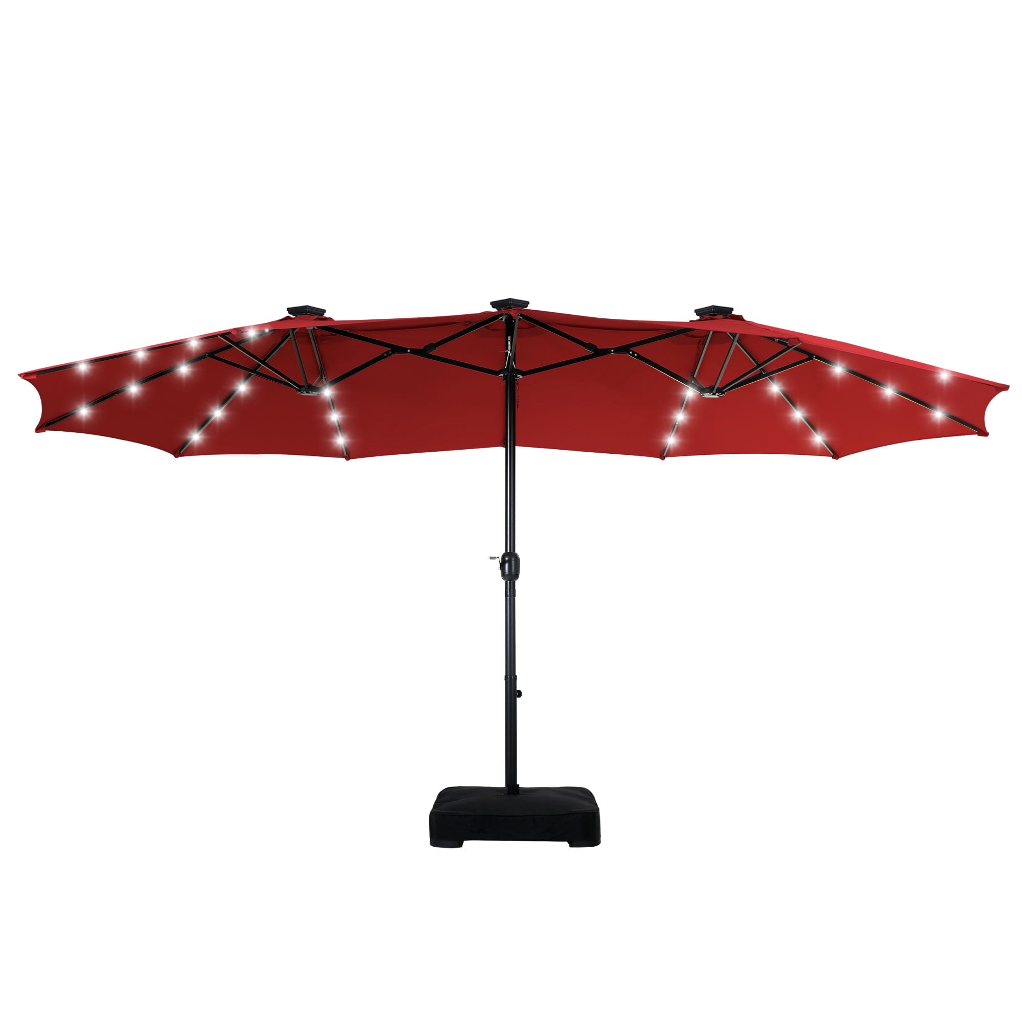 SUMMIT LIVING 15 FT Double-Sided Solar Patio Umbrella with Base Large Outdoor Umbrella with LED Solar Lights - Haze Blue
