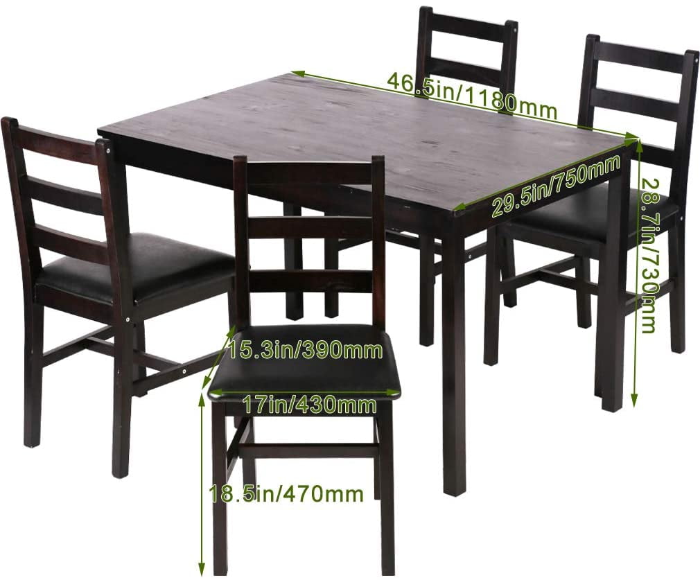 Dining Table Set, 5 Pieces Kitchen Dining Table with 4 Dining Chairs Pine Wood Kitchen Dinette Table