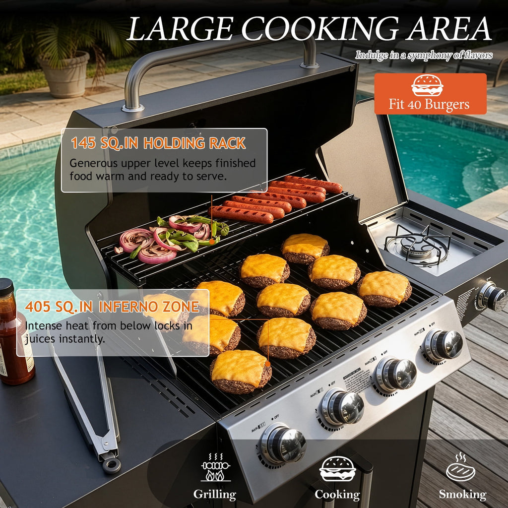 Ktaxon 4 Burner Propane Grill Gas Stove 58000 BTU with Side Stove,Wheels