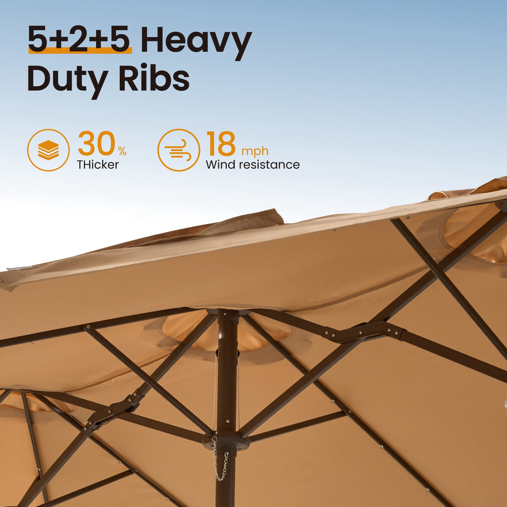 Ovios 15ft Solar LED Patio Umbrellas Double-Sided Outdoor Umbrella 36 LED Lights Large Poolside Umbrella with Base for Outside, Market, Backyard, Dark Grey