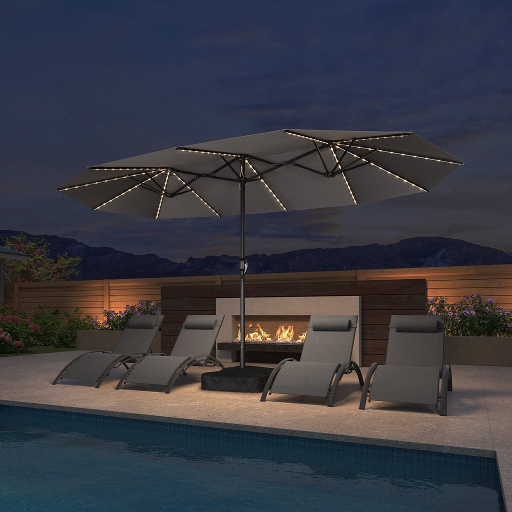 PURPLE LEAF 13ft Market Patio Umbrella with Solar LED and Base Double-Sided Sun Umbrellas for Pool Beach Deck Backyard Taupe