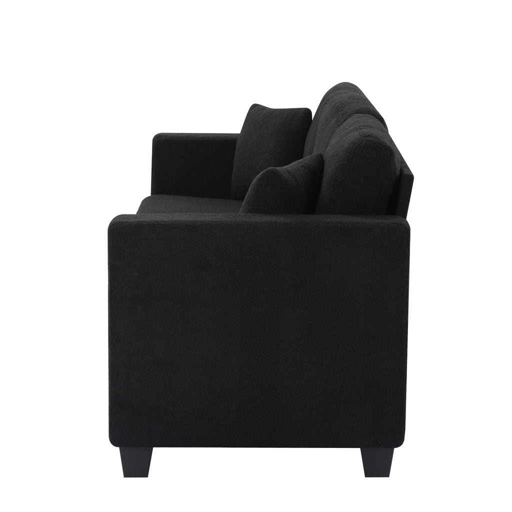 Gewnee 86.6 Modern Sofa Couch,Teddy Velvet 3 Seaters Comfy Couch with Deep Seat for Living Room,2 Pillows,Beige