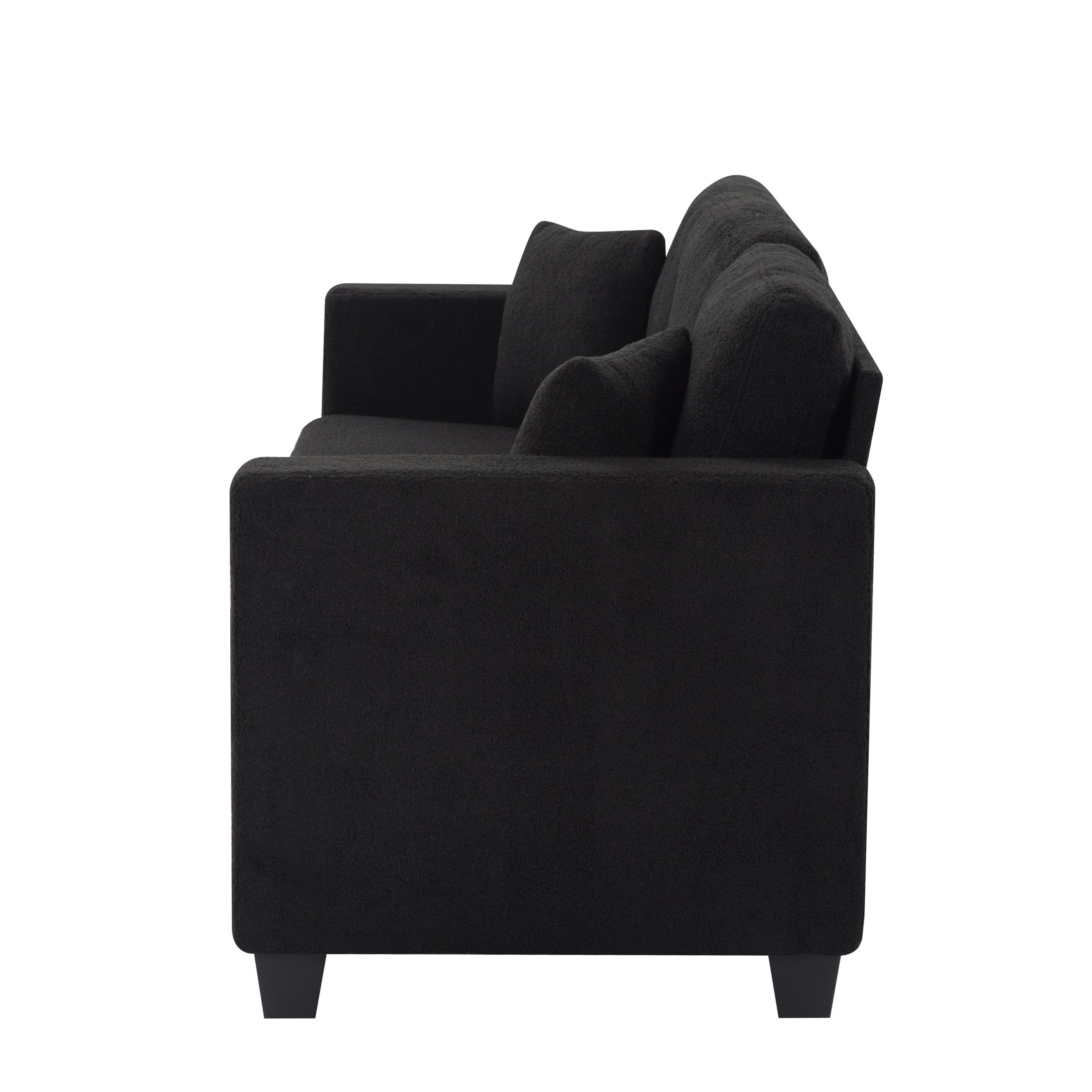 Gewnee 86.6 Modern Sofa Couch,Teddy Velvet 3 Seaters Comfy Couch with Deep Seat for Living Room,2 Pillows,Beige