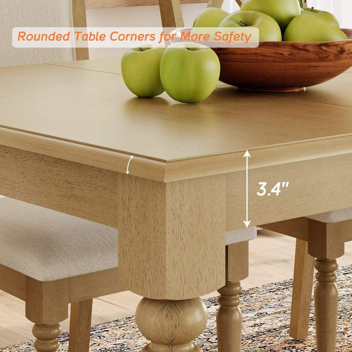 Dining Table for 6–8, Rectangular Table with Solid Wood Legs for Kitchen & Dining Room, 70 Inch, Oak