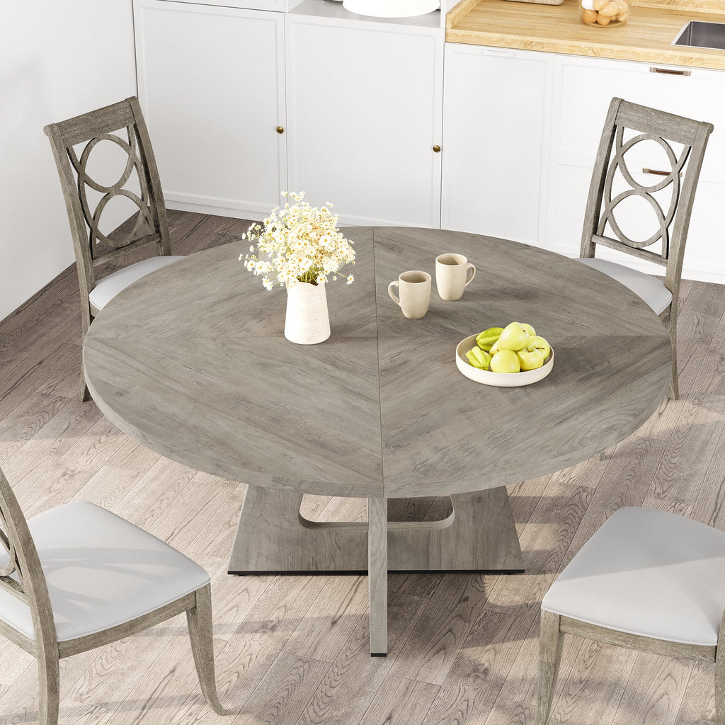 Ataucjin 47-Inch Round Large Dining Table, Wooden Kitchen Table Set for 4, Farmhouse Dinner Table with Wooden Top and Legs for Home Dining Room or Living Room - Rustic Brown(Only Table)