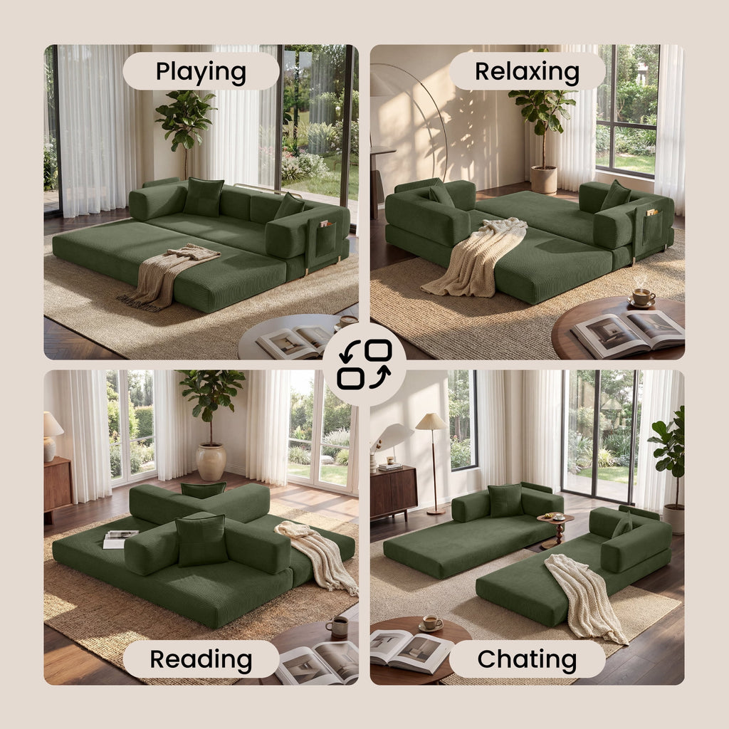 BELHOME 5-in-1 Convertible Sofa Bed, 78.8 Sleeper Sofa Boneless Couch with Side Pockets, Folding Floor Sofa Compression Sofa for Living Rooms No Assembly Required