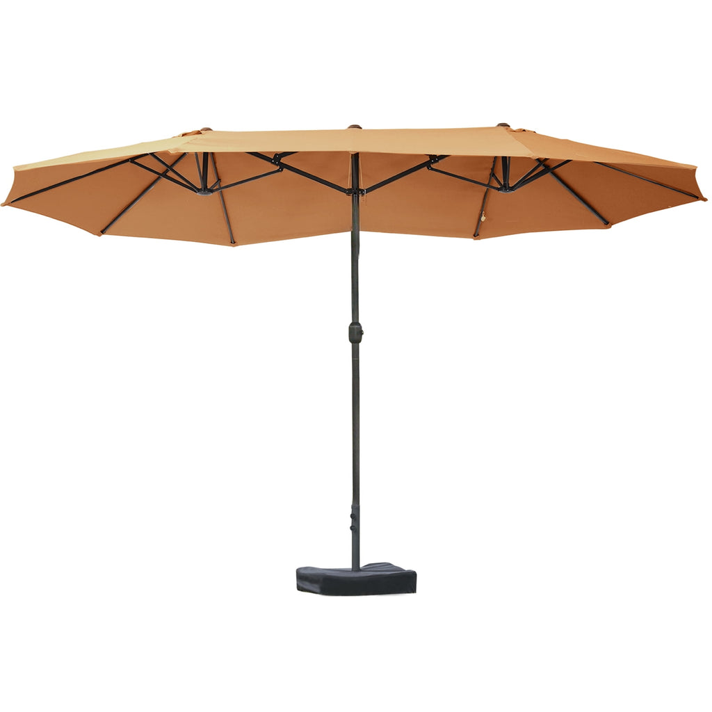Outsunny Patio Umbrella 15' Steel Rectangular Outdoor Double Sided Market with base, Sun Protection & Easy Crank for Deck Pool Patio, Beige