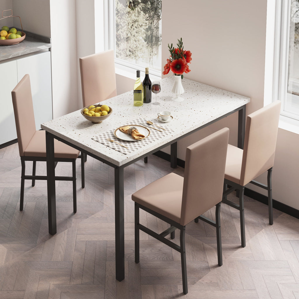 SYNGAR 5 Piece Dining Set, Modern Dining Table and Chairs Set for 4, Kitchen Dining Table Set with Faux Marble Tabletop & 4 Upholstered Chairs, for Small Space, Breakfast Nook, D9224