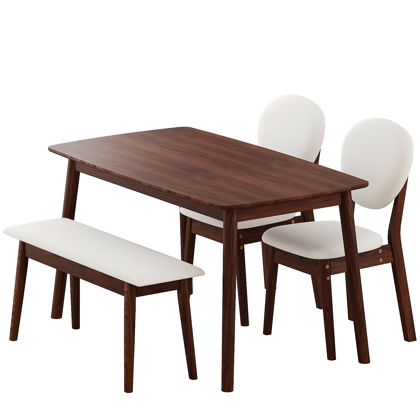 Ktaxon Solid Wood Dining Table Set for 4, Mid-Century Dining Room Table with 2 Padded Chairs & Bench, 47.3 Dining Room Set for 4 Family Use, Natural