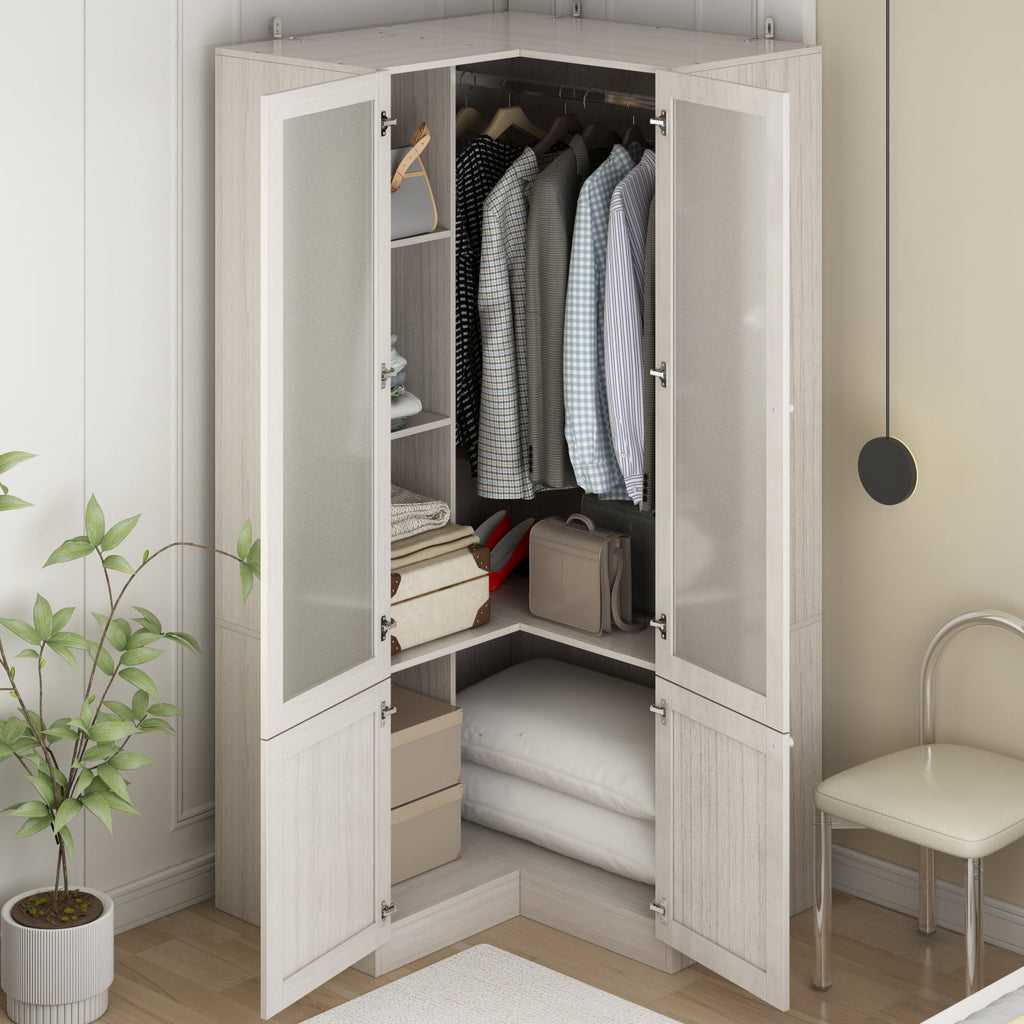 OxyLife 2 Door Wardrobe Armoire, White Closet Storage Organizer with Drawers and Shelves