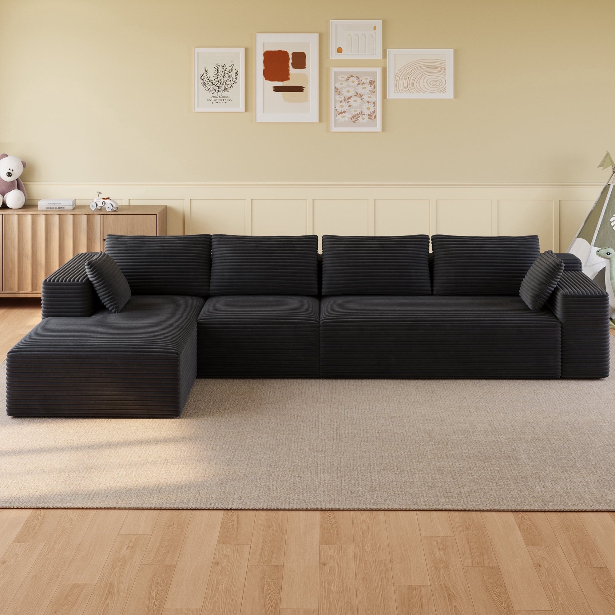 Comfortable Sofa Couch, Lofka L Shaped Foam Couch for Office, Living Room, Green