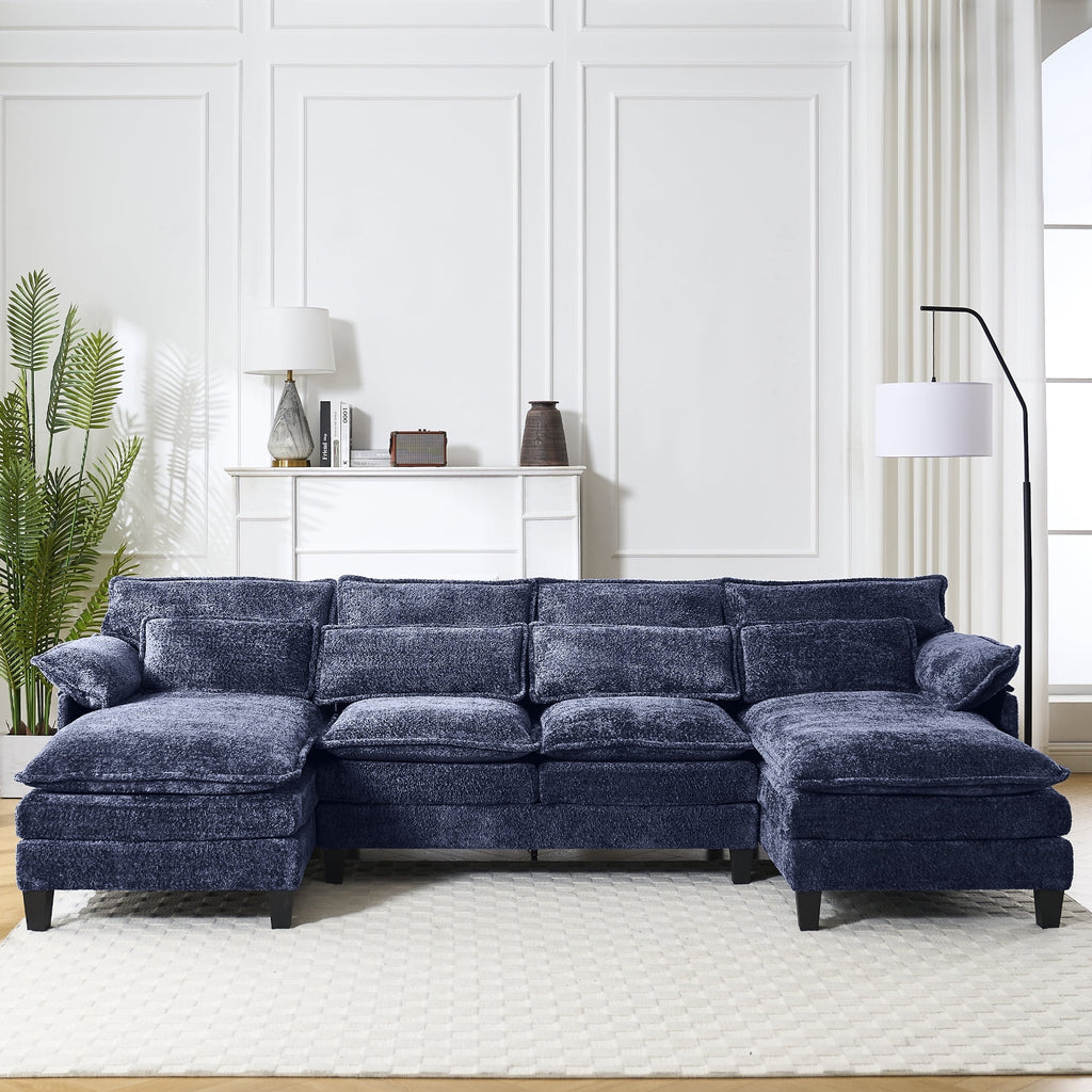 JONPONY109.45 U Shaped Couch,Oversized 4 Seat Sectional with 4 Waist Pillows, Convertible Upholstery Symmetrical Sofá,Sleeper Sofa Couch with Double Chaise Lounge &Memory Foam for Living Room, Beige