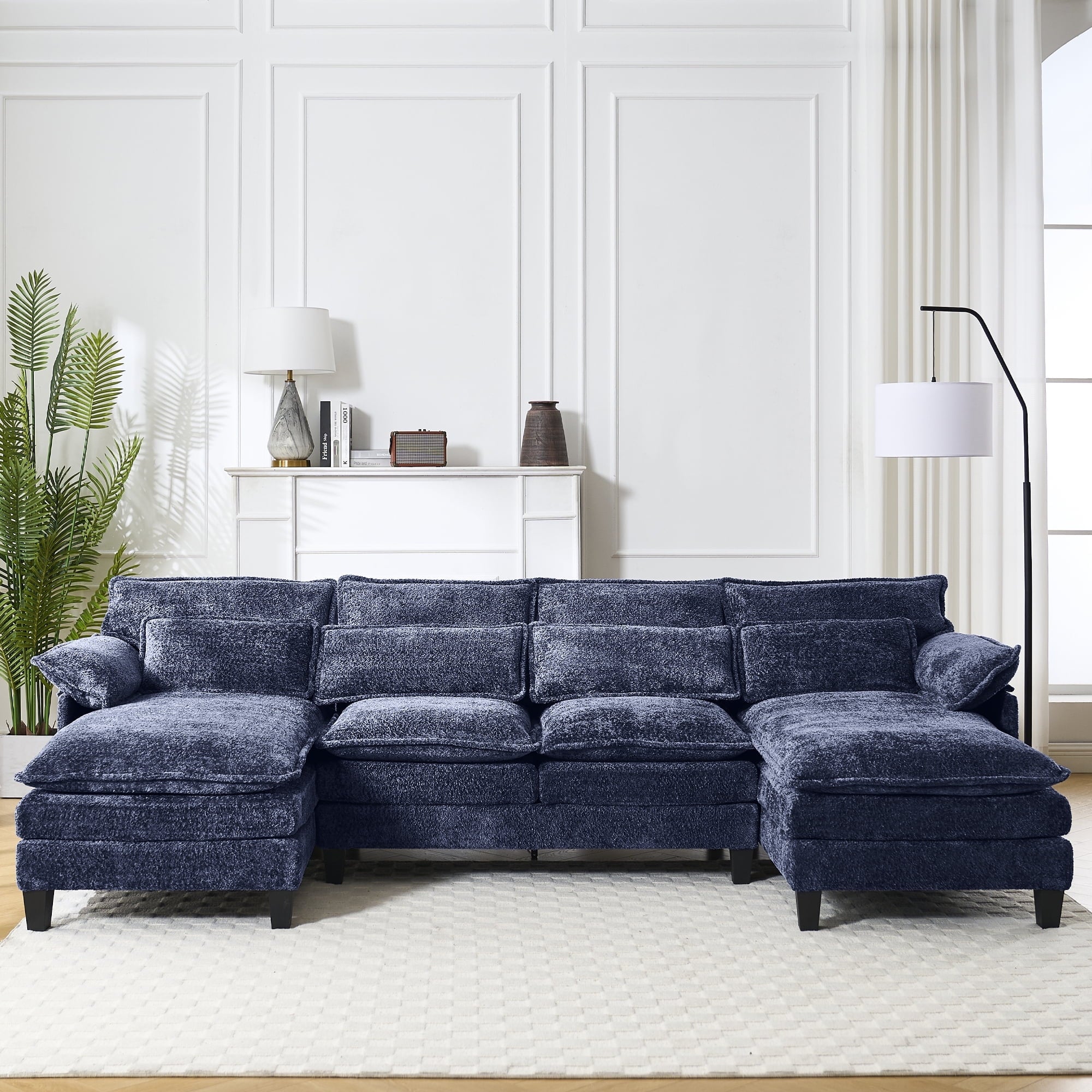 JONPONY109.45 U Shaped Couch,Oversized 4 Seat Sectional with 4 Waist Pillows, Convertible Upholstery Symmetrical Sofá,Sleeper Sofa Couch with Double Chaise Lounge &Memory Foam for Living Room, Beige