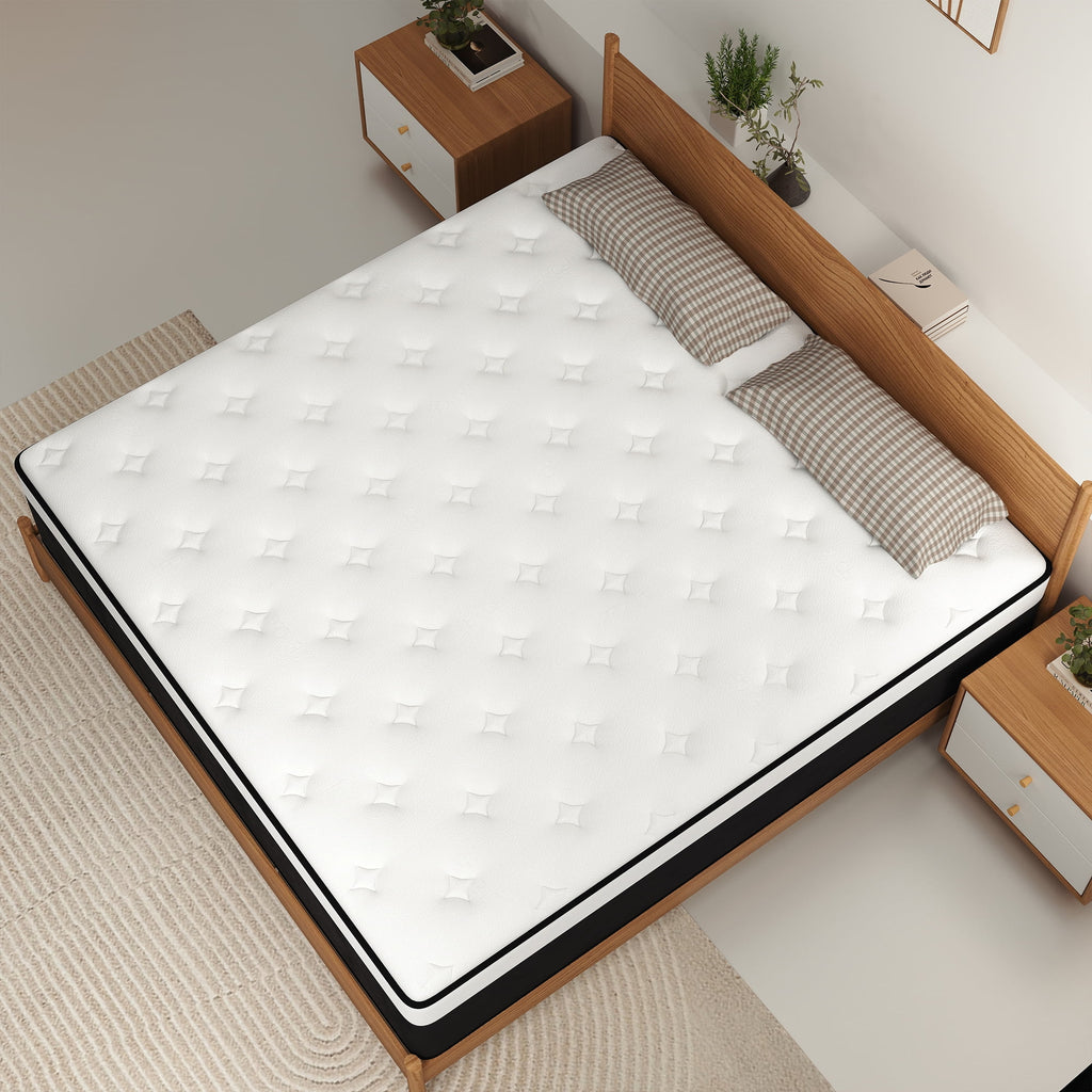 Kviwasha 12 inch Queen Mattress in a Box, Hybrid Gel Memory Foam with Individually Wrapped Pocket Coils, Medium Firm, Pressure Relief, Cooling Sleep Support for Adult