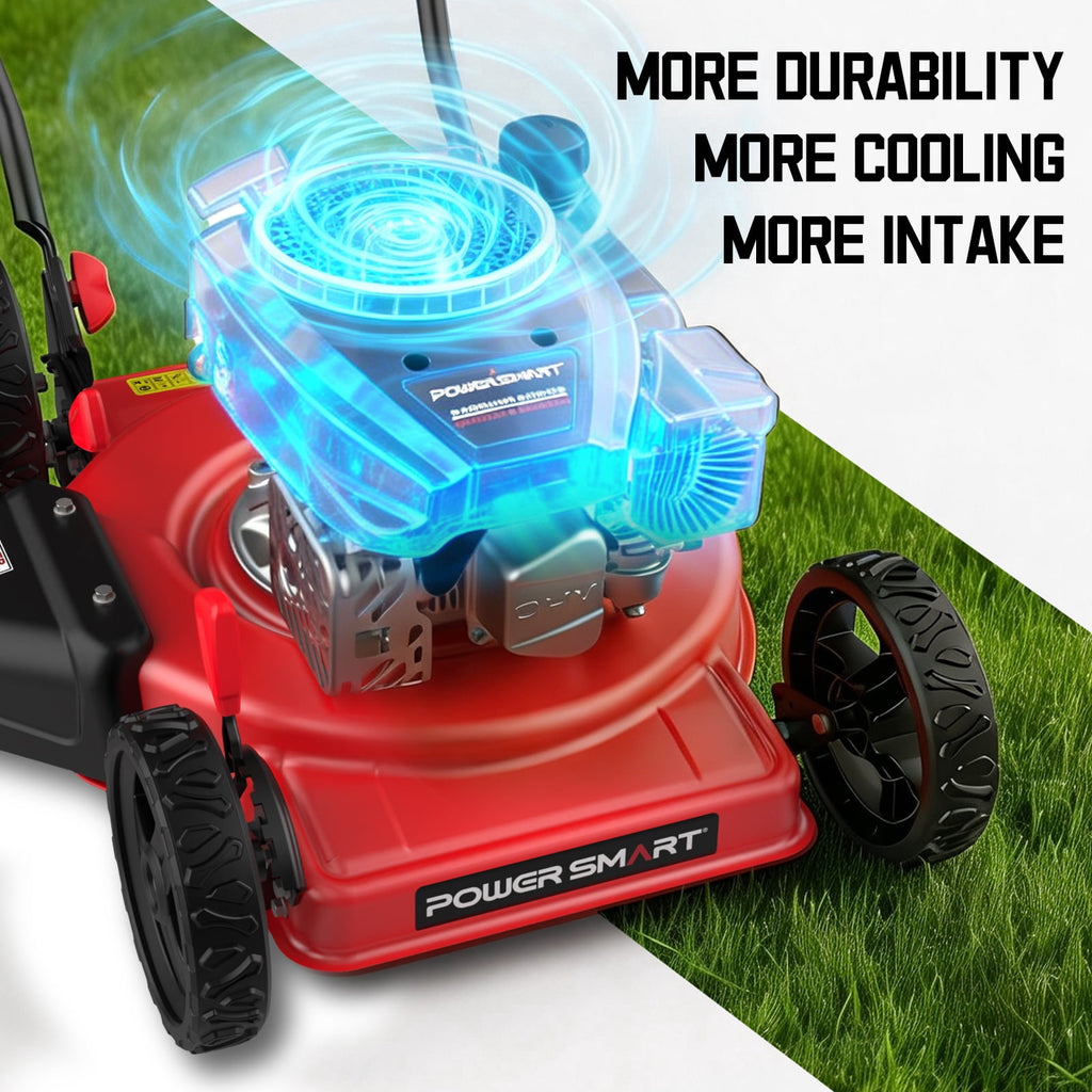 PowerSmart 144cc 18  Gas Push Lawn Mower, Steel Deck, 5-Position Height Adjustment