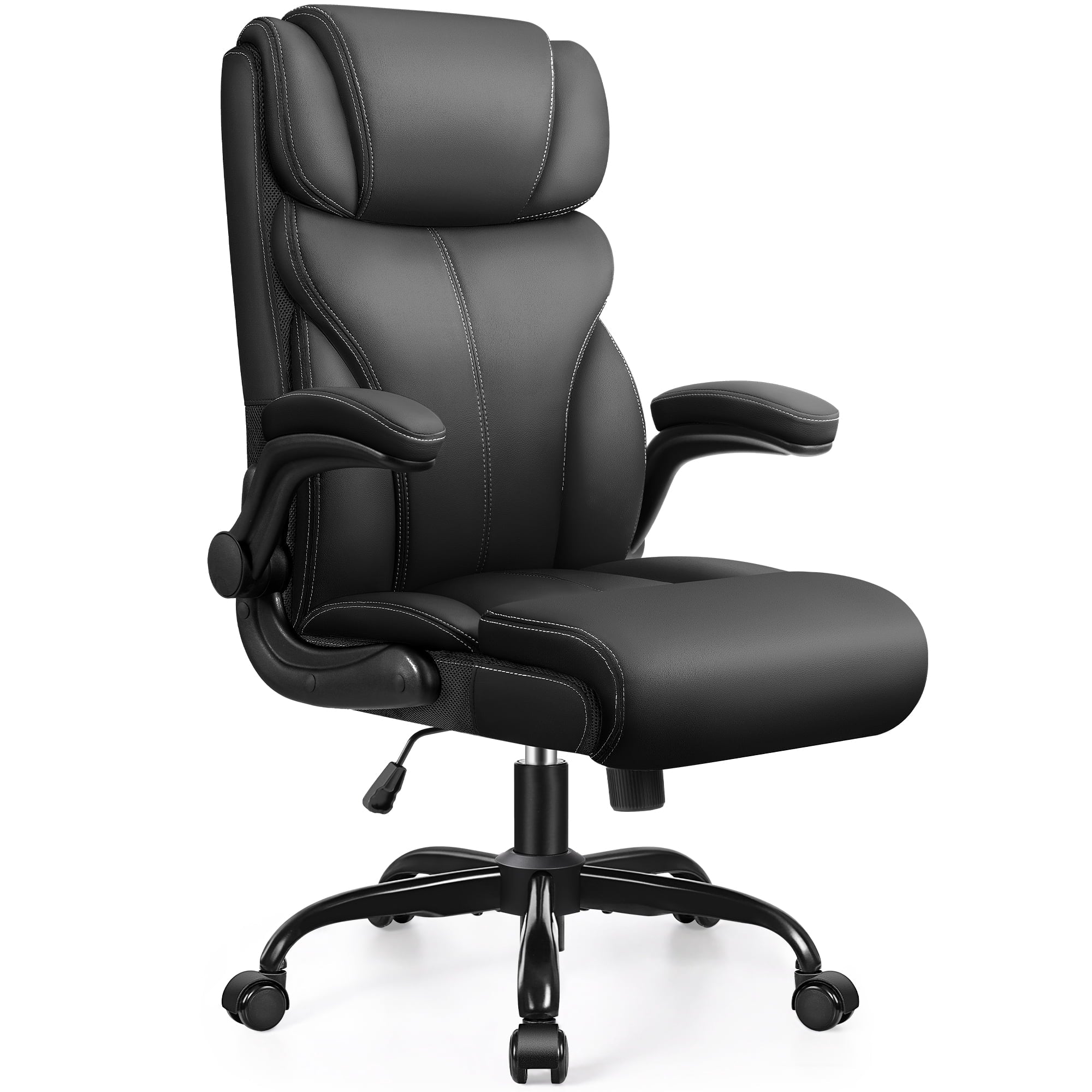 STACOO High Back Executive Office Chair 400lbs, Big and Tall Ergonomic Desk Chair with Lumbar Support & Flip-up Armrests, PU Leather Swivel Chair with Adjustable Height – Brown