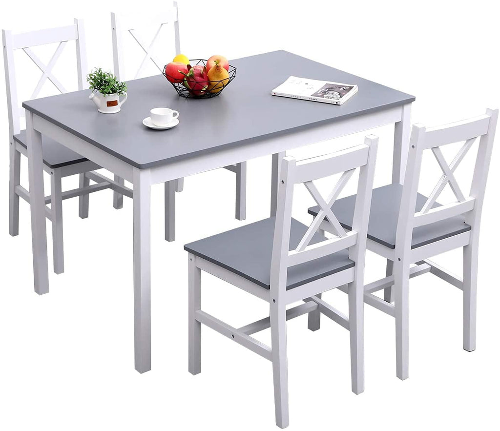 Soges 4-Person Dining Table Set 5 Pieces, Wood Kitchen Table Set with 4 Chairs for Kitchen Dining Room Restaurant, White&Oak